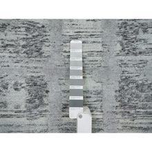 Load image into Gallery viewer, 2&#39;7&quot;x25&#39;6&quot; Ash Gray, Hand Spun Undyed Natural Wool, Hand Knotted, Modern Criss Cross Erased Design, XL Runner Oriental Rug FWR395736