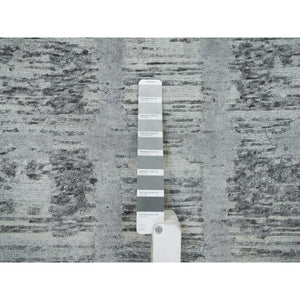 2'7"x25'6" Ash Gray, Hand Spun Undyed Natural Wool, Hand Knotted, Modern Criss Cross Erased Design, XL Runner Oriental Rug FWR395736