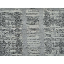 Load image into Gallery viewer, 2&#39;7&quot;x25&#39;6&quot; Ash Gray, Hand Spun Undyed Natural Wool, Hand Knotted, Modern Criss Cross Erased Design, XL Runner Oriental Rug FWR395736