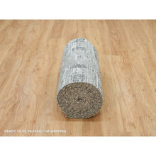 Load image into Gallery viewer, 2&#39;7&quot;x25&#39;6&quot; Ash Gray, Hand Spun Undyed Natural Wool, Hand Knotted, Modern Criss Cross Erased Design, XL Runner Oriental Rug FWR395736