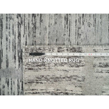 Load image into Gallery viewer, 2&#39;7&quot;x25&#39;6&quot; Ash Gray, Hand Spun Undyed Natural Wool, Hand Knotted, Modern Criss Cross Erased Design, XL Runner Oriental Rug FWR395736