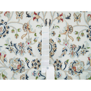 5'x7' Powder White, Nain with All Over Flower Design, 250 KPSI, Soft Wool, Hand Knotted, Oriental Rug FWR395832