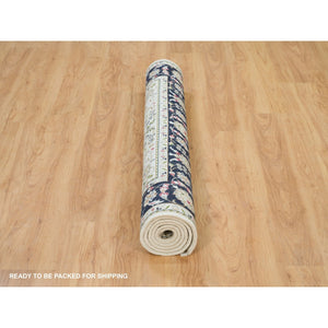 5'x7' Powder White, Nain with All Over Flower Design, 250 KPSI, Soft Wool, Hand Knotted, Oriental Rug FWR395832