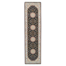 Load image into Gallery viewer, 2&#39;7&quot;x10&#39; Midnight Blue, Nain with Center Medallion Flower Design, 250 KPSI, Soft Wool, Hand Knotted, Runner Oriental Rug FWR395904