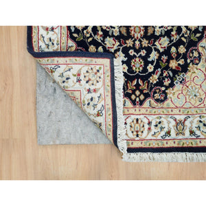2'7"x10' Midnight Blue, Nain with Center Medallion Flower Design, 250 KPSI, Soft Wool, Hand Knotted, Runner Oriental Rug FWR395904