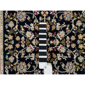 2'7"x10' Midnight Blue, Nain with Center Medallion Flower Design, 250 KPSI, Soft Wool, Hand Knotted, Runner Oriental Rug FWR395904