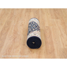 Load image into Gallery viewer, 2&#39;7&quot;x10&#39; Midnight Blue, Nain With Center Medallion Flower Design, 250 Kpsi, Soft Wool, Hand Knotted, Runner Oriental Rug FWR395904