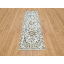 Load image into Gallery viewer, 2&#39;8&quot;x8&#39;4&quot; Powder White, Natural Wool, Hand Knotted, Nain With Center Medallion Flower Design, 250 Kpsi, Runner Oriental Rug FWR395910