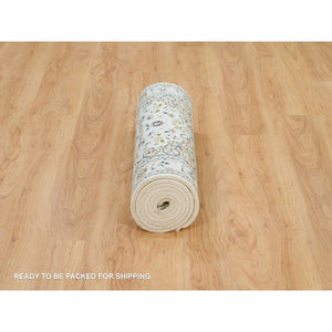 2'8"x8'4" Powder White, Natural Wool, Hand Knotted, Nain With Center Medallion Flower Design, 250 Kpsi, Runner Oriental Rug FWR395910