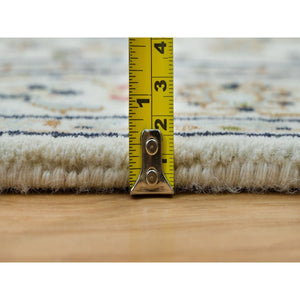 2'8"x8'4" Powder White, Natural Wool, Hand Knotted, Nain With Center Medallion Flower Design, 250 Kpsi, Runner Oriental Rug FWR395910