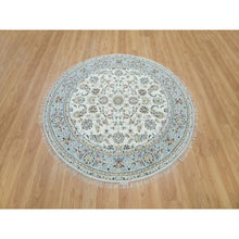 Load image into Gallery viewer, 6&#39;1&quot;x6&#39;1&quot; Powder White, 100% Wool, Hand Knotted, Nain With All Over Flower Design, 250 Kpsi, Round Oriental Rug FWR395970