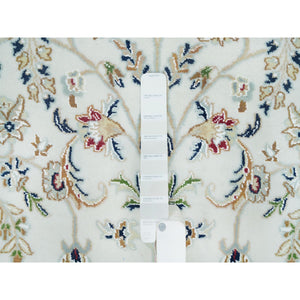 6'1"x6'1" Powder White, 100% Wool, Hand Knotted, Nain With All Over Flower Design, 250 Kpsi, Round Oriental Rug FWR395970