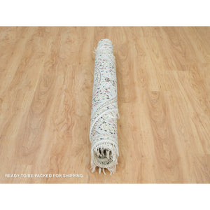 6'1"x6'1" Powder White, 100% Wool, Hand Knotted, Nain With All Over Flower Design, 250 Kpsi, Round Oriental Rug FWR395970