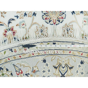 6'1"x6'1" Round Wool 250 KPSI Nain Light Blue with an Ivory Border Hand Knotted Center Medallion Flower Design Fine Oriental Rug FWR376884