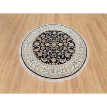 Load image into Gallery viewer, 6&#39;x6&#39; Midnight Blue, Soft Wool, Hand Knotted, Nain with All Over Flower Design, 250 KPSI, Round Oriental Rug FWR395976