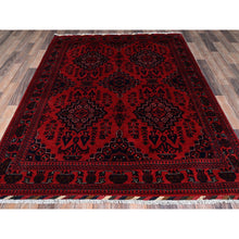 Load image into Gallery viewer, 5&#39;3&quot;x7&#39; Scarlet Red, Afghan Khamyab with Geometric Medallions Design, Hand Knotted, 100% Wool, Natural Dyes, Oriental Rug FWR3954