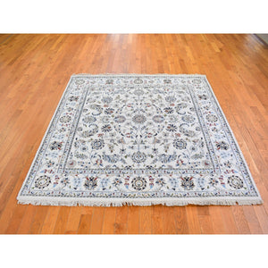 6'1"x6'1" Ivory Wool 250 Kpsi All Over Flower Design Nain Hand Knotted Oriental Rug FWR396144
