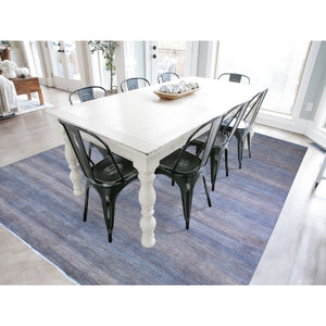 9'1"x12'2" Denim Blue With Touches Of Orange Grass Design Wool And Silk Hand Knotted Oriental Rug FWR396318