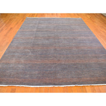 Load image into Gallery viewer, 9&#39;1&quot;x12&#39;2&quot; Denim Blue With Touches Of Orange Grass Design Wool And Silk Hand Knotted Oriental Rug FWR396318