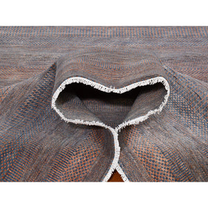 9'1"x12'2" Denim Blue With Touches Of Orange Grass Design Wool And Silk Hand Knotted Oriental Rug FWR396318