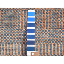Load image into Gallery viewer, 9&#39;1&quot;x12&#39;2&quot; Denim Blue With Touches Of Orange Grass Design Wool And Silk Hand Knotted Oriental Rug FWR396318