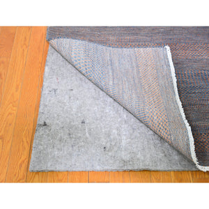 9'1"x12'2" Denim Blue With Touches Of Orange Grass Design Wool And Silk Hand Knotted Oriental Rug FWR396318