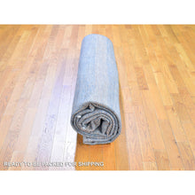 Load image into Gallery viewer, 9&#39;1&quot;x12&#39;2&quot; Denim Blue With Touches Of Orange Grass Design Wool And Silk Hand Knotted Oriental Rug FWR396318