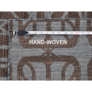 4'x6' Brown Hand Woven Flat Weave Pure Wool Reversible Kilim Oriental Rug FWR396402