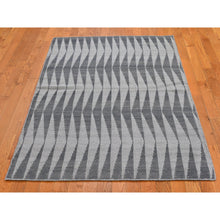 Load image into Gallery viewer, 4&#39;x5&#39;10&quot; Charcoal Gray Pure Wool Reversible Geometric Design Kilim Flat Weave Hand Woven Oriental Rug FWR396474