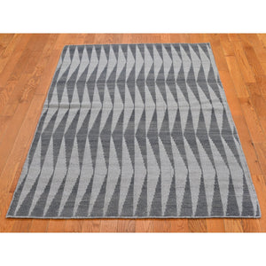 4'x5'10" Charcoal Gray Pure Wool Reversible Geometric Design Kilim Flat Weave Hand Woven Oriental Rug FWR396474