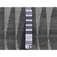 Load image into Gallery viewer, 4&#39;x5&#39;10&quot; Charcoal Gray Pure Wool Reversible Geometric Design Kilim Flat Weave Hand Woven Oriental Rug FWR396474