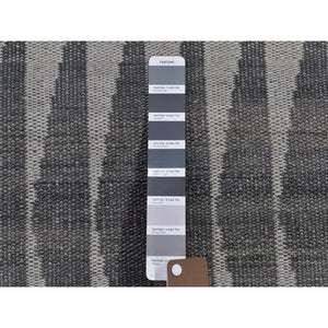 4'x5'10" Charcoal Gray Pure Wool Reversible Geometric Design Kilim Flat Weave Hand Woven Oriental Rug FWR396474