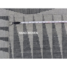 Load image into Gallery viewer, 4&#39;x5&#39;10&quot; Charcoal Gray Pure Wool Reversible Geometric Design Kilim Flat Weave Hand Woven Oriental Rug FWR396474