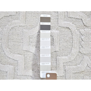 2'x2'10" Ivory Hi-low Modern Textured Wool Mat Hand Knotted Oriental Rug FWR396954