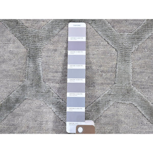 2'x3' Light Gray Hi-low Modern Wool And Silk Mat Hand Knotted Oriental Rug FWR396984
