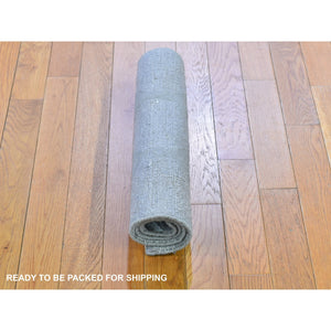 2'x3' Light Gray Hi-low Modern Wool And Silk Mat Hand Knotted Oriental Rug FWR396984