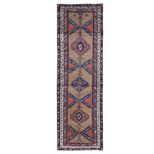 Load image into Gallery viewer, 3&#39;9&quot;x12&#39;2&quot; Brown Antique North West Persian with Camel Hair Wide Runner Full Pile Geometric Medallions Hand Knotted Natural Wool Clean Oriental Rug FWR397110