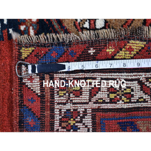3'9"x12'2" Brown Antique North West Persian with Camel Hair Wide Runner Full Pile Geometric Medallions Hand Knotted Natural Wool Clean Oriental Rug FWR397110