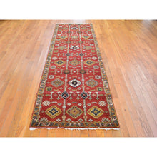Load image into Gallery viewer, 3&#39;2&quot;x10&#39; 100% Wool Repetitive Geometric All Over Design Red Hand Knotted Wide Runner Oriental Rug FWR397140