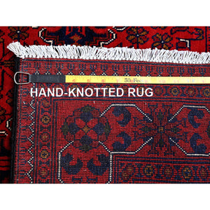5'x7' Chili Red, Hand Knotted, Afghan Khamyab with Geometric Medallions Design, Pure Wool, Natural Dyes, Oriental Rug FWR3942