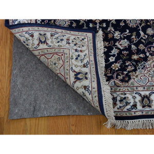 3'x18' Midnight Blue Pure Wool 250 Kpsi Nain With Flower Medallion Design Xl Runner Hand Knotted Oriental Rug FWR397368