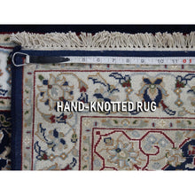Load image into Gallery viewer, 3&#39;x18&#39; Midnight Blue Pure Wool 250 Kpsi Nain With Flower Medallion Design Xl Runner Hand Knotted Oriental Rug FWR397368