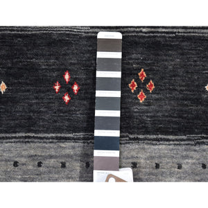 4'x6'1" Charcoal Black Modern Striped Gabbeh Natural Wool Hand Loomed Oriental Rug FWR397434