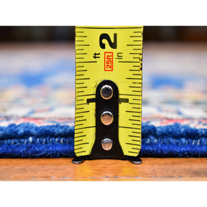 3'9"x5'9" Geometric Design 100% Wool Super Kazak Denim Blue Hand Knotted Oriental Rug FWR397692