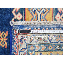 Load image into Gallery viewer, 3&#39;9&quot;x5&#39;9&quot; Geometric Design 100% Wool Super Kazak Denim Blue Hand Knotted Oriental Rug FWR397692