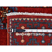Load image into Gallery viewer, 3&#39;4&quot;x4&#39;8&quot; Red 100% Wool Geometric Afghan Ersari With Elephant Feet Design Hand Knotted Oriental Rug FWR397716