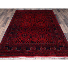 Load image into Gallery viewer, 5&#39;x6&#39;4&quot; Scarlet Red, Afghan Khamyab With Tribal Design, Pure Wool, Vegetable Dyes, Hand Knotted, Oriental Rug FWR3972