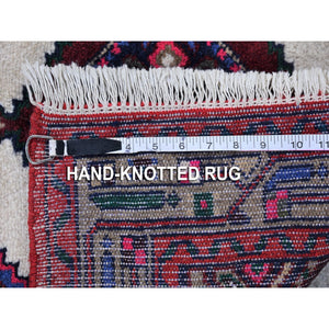 2'8"x4'1" New Persian Hamadan Geometric Medallions Design Pure Wool Ivory Hand Knotted Oriental Rug FWR397920
