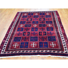 Load image into Gallery viewer, 5&#39;8&quot;x8&#39;6&quot; Box Design Vintage Persian Hamadan Red Natural Wool Hand Knotted Oriental Rug FWR398046