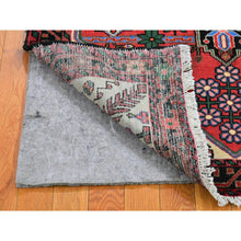 Load image into Gallery viewer, 3&#39;8&quot;x5&#39;3&quot; Red Vintage Persian Hamadan Excellent Condition Tribal Design Pure Wool Hand Knotted Oriental Rug FWR398070